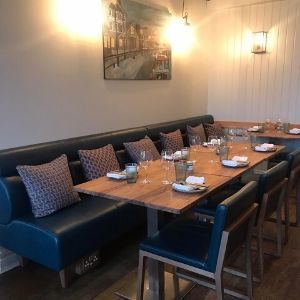 Blue leather restaurant seating